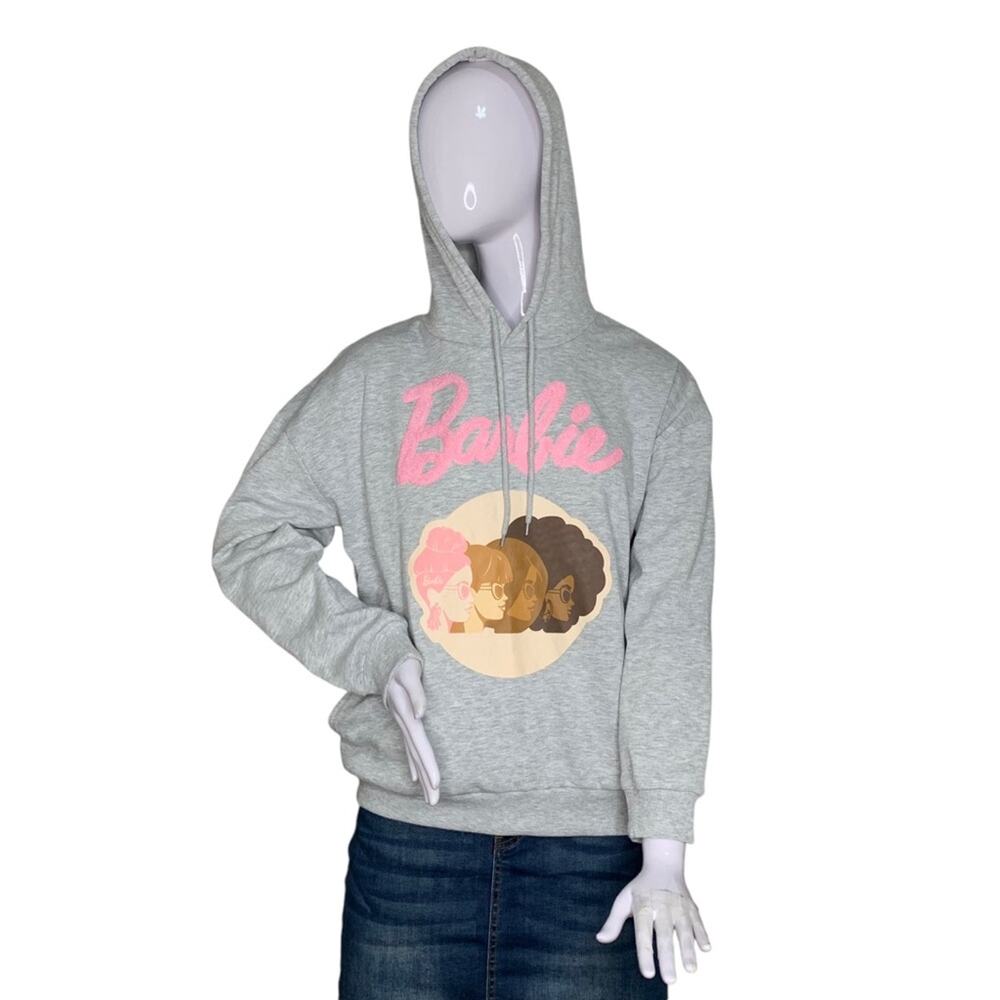 Barbie NWT Hoodie Gray Side Pockets Pullover Barbie Embroidered Size M